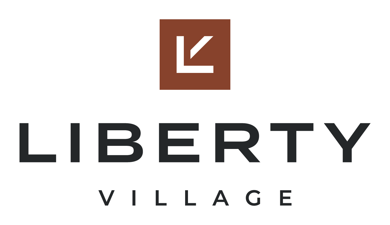 a green background with the word liberty village in a red box